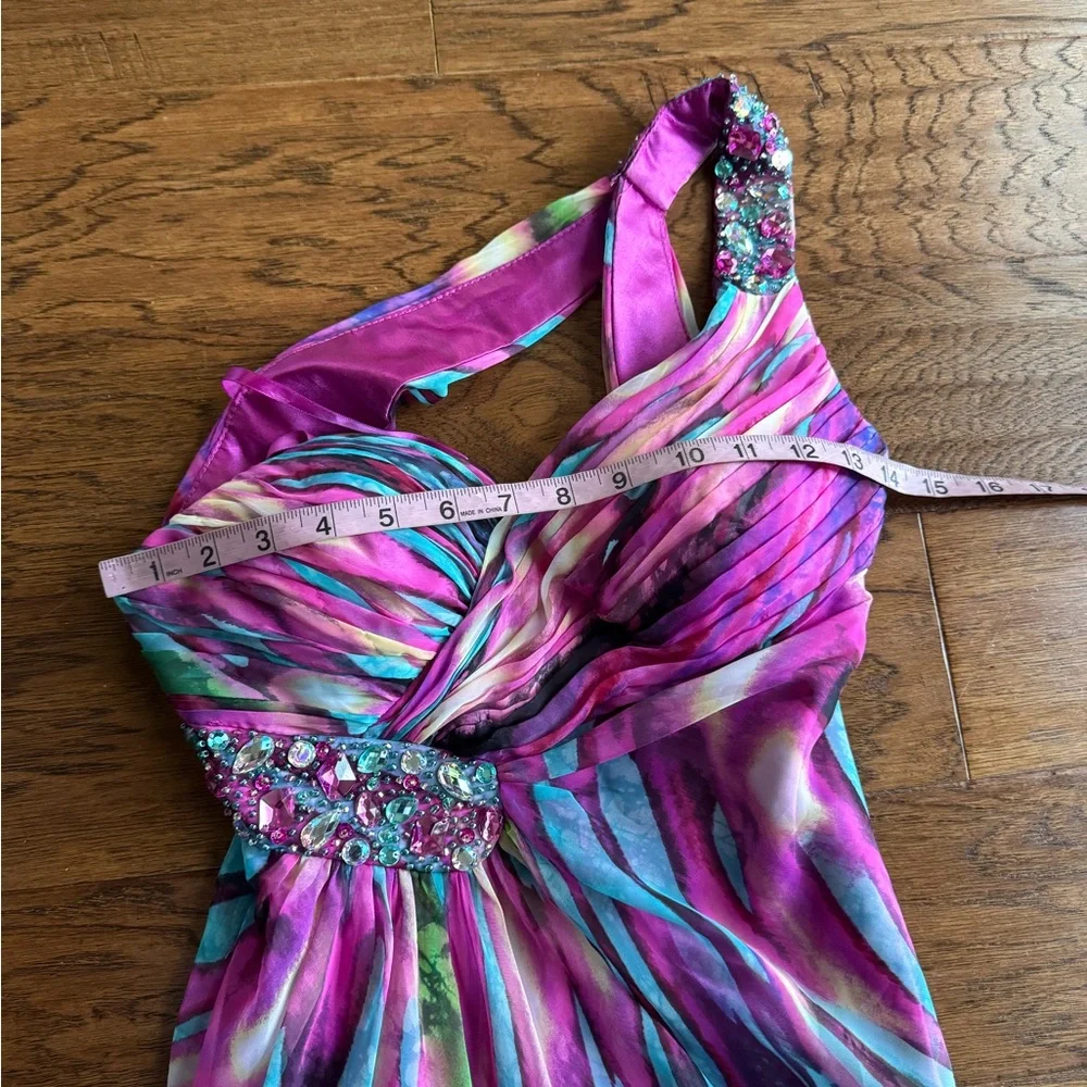 Bebe Darlin‎ Multicolor Rhinestone One Shoulder Gown